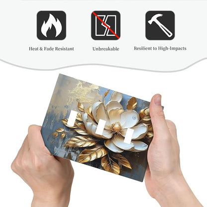 Decorative Art Light Switch Covers Gilded Bloom 3 Gang Triple Toggle Wall Plate Decorative Switch plate Electrical Faceplate for Home Decor
