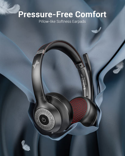 JIAMQISHI Wireless Headset with Mic for Work, Bluetooth V5.2 Headphones with AI Noise Cancelling Microphone, USB Dongle, Clear Calls & Mic Mute, for Laptop, PC, iPhone & Android Phones