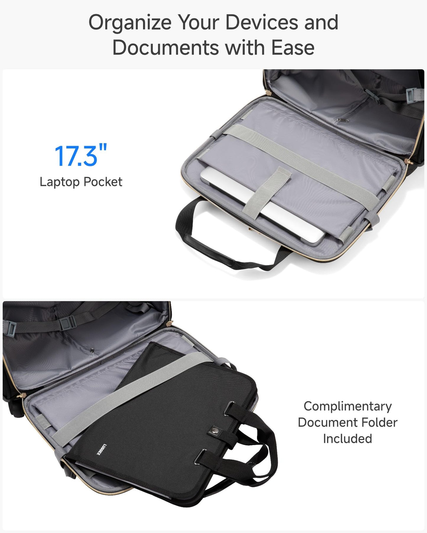 LUGGEX Rolling Laptop Bag with Wheels, 17.3" Soft Sided Laptop Rolling Briefcase with 4 Spinner Wheels - Lightweight Carry On for Business Travel Overnight (UDS-Core, Black, 18 Inch)
