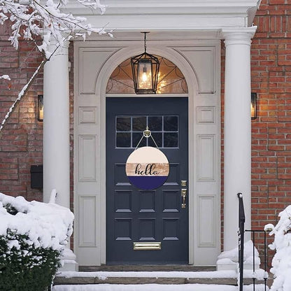 Welcome Sign for Front Door Porch Retro Beige Purple Hello 12in Round Wreath Wall Decor for Farmhouse Home Outdoor Indoor