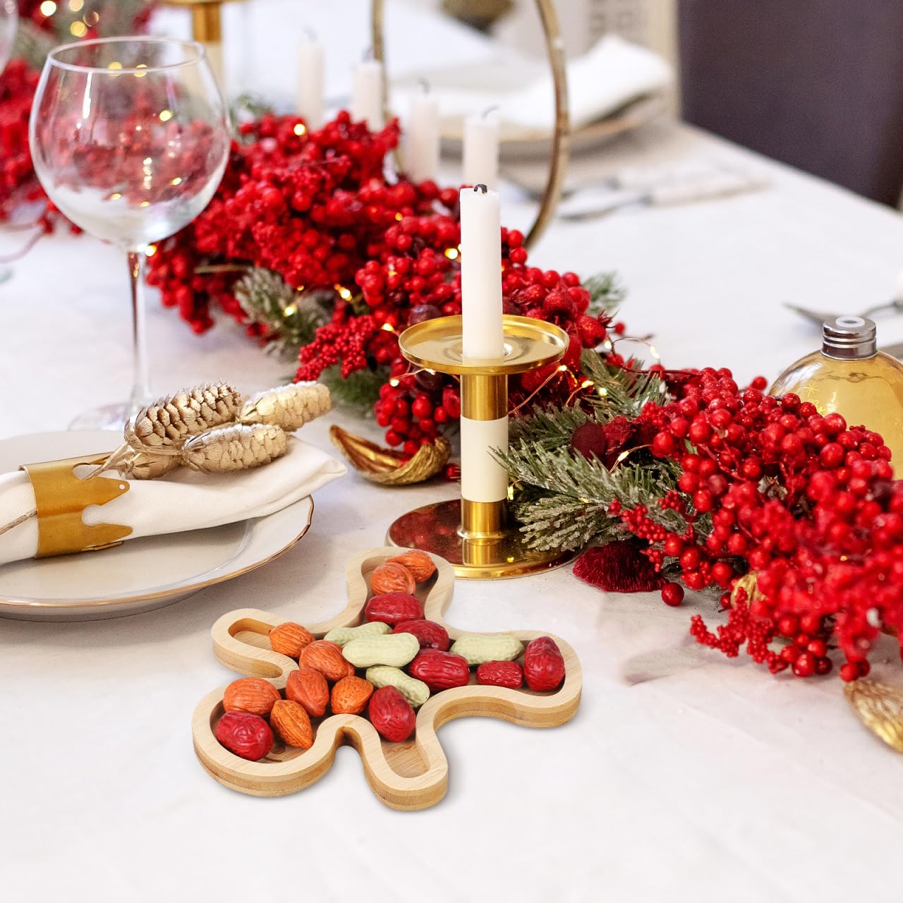 DECHOUS Gingerbread Serving Tray 8.3 Inch Charcuterie Board Christmas Bamboo Serving Platter Holiday Treat Tray for Snacks, Appetizers, Desserts, Holiday Home Party