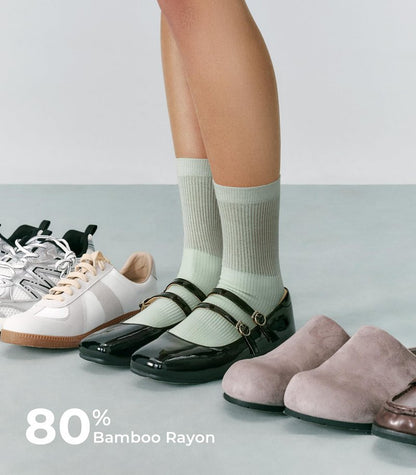 FITRELL Women's Soft Bamboo Rayon Dress Socks, Thin Breathable Calf Crew Scrunch Socks for Casual Trouser 5 Pairs, White/Cream/Green/Light Blue/Light Pink, Medium