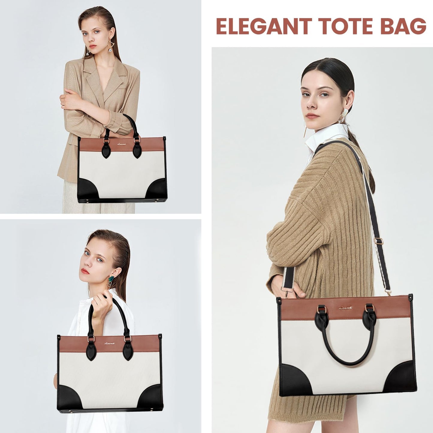LOVEVOOK Laptop Bag for Women 15.6 lnch,Waterproof Laptops Tote Bags for Womens,Professional Work Bags for Women with Cup Holder,Large Laptop Purse Computer Briefcase Office Teacher Clutch Bag,2 PCS