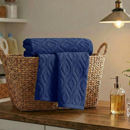 Artoid Mode 2 Pcs Navy Blue 3D Diamond Grid Jacquard Hand Towels