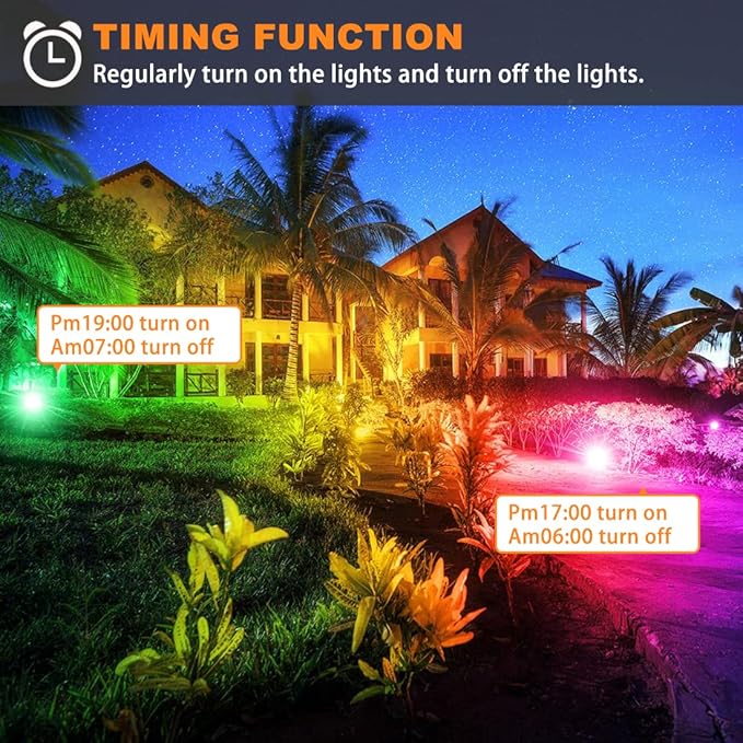 LED Flood Light Outdoor 800W Equivalent 8000LM RGB Landscape Light Controlled by BRmesh APP , No Remote, DIY Scenes - Timing - 5700K Daylight White - Color Changing Uplight, IP66 US Plug MELPO(4 Pack)