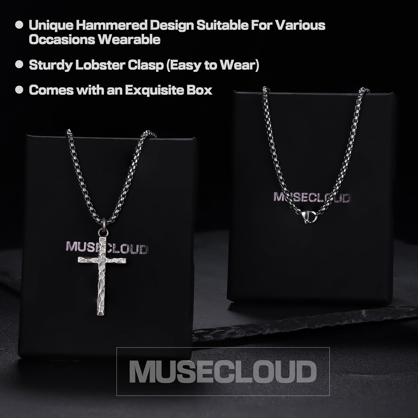 Small Cross Necklace for Men Silver Cross Pendant with Stainless Steel Box Chain | Mens Sterling Silver Crucifix Necklaces Jewelry for Boyfriend Husbands Birthdays 22 Inches