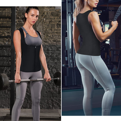 LANCS Women Waist Trainer Vest Sauna Suit Zipper Cincher Body Shaper Corset Sweat Vest Slimming Workout Tank Tops (Black, Small)