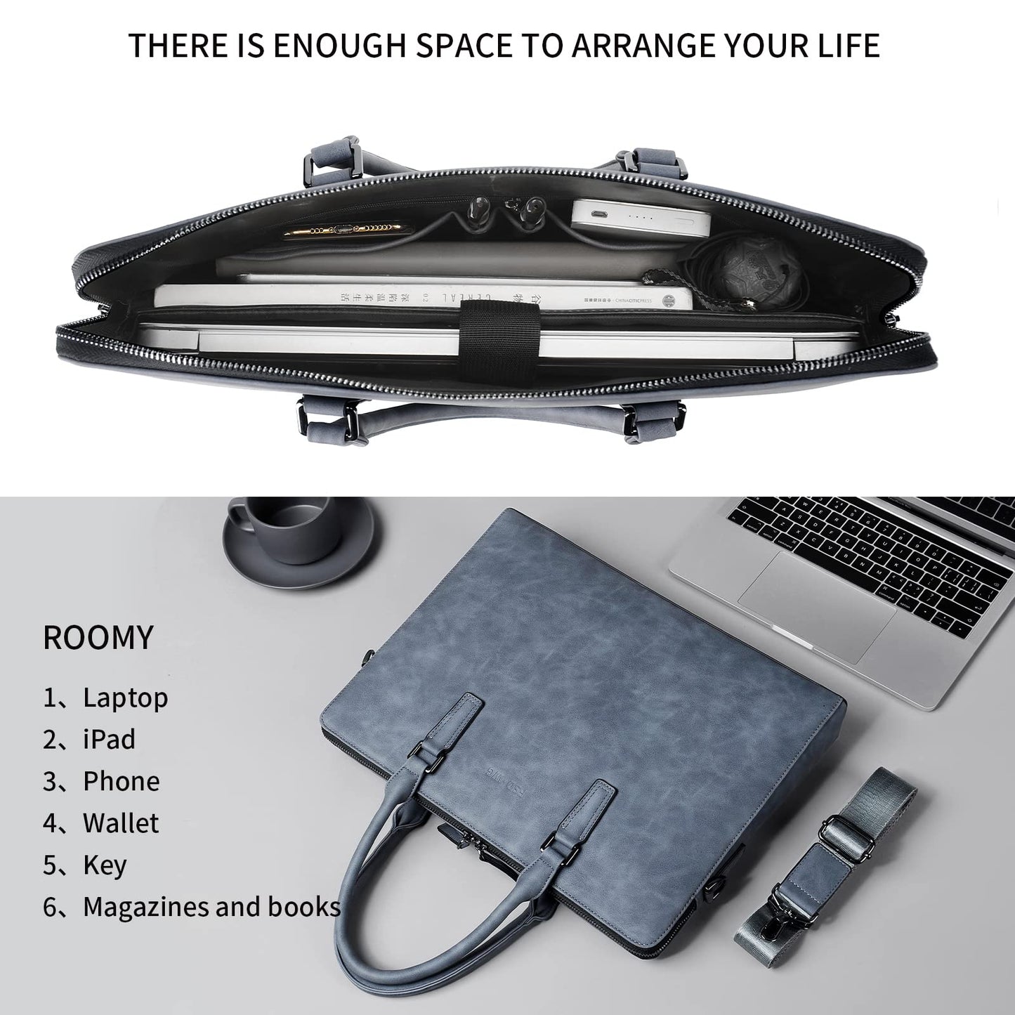 FSD. WG Business Bag Leather Messenger Bag Water Resistant Business Travel Briefcase Handbag Briefcase for Men