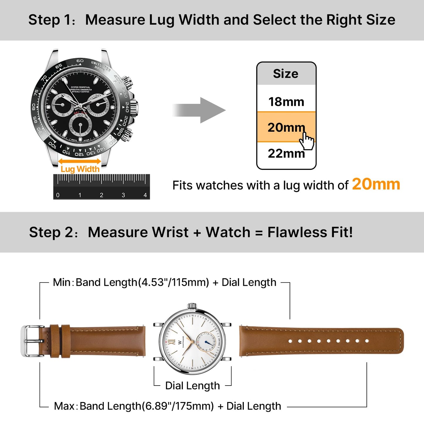 Fullmosa 18mm 20mm 22mm 24mm Leather Watch Bands, 2 Pack Soft Quick Release Watch Strap Compatible with Garmin Vivoactive 5/6/4/3, Venu 4/3S/2S, Samsung Galaxy Fossil Amazfit for Men Women,20mm Toffee Brown&Silver/Black&Black