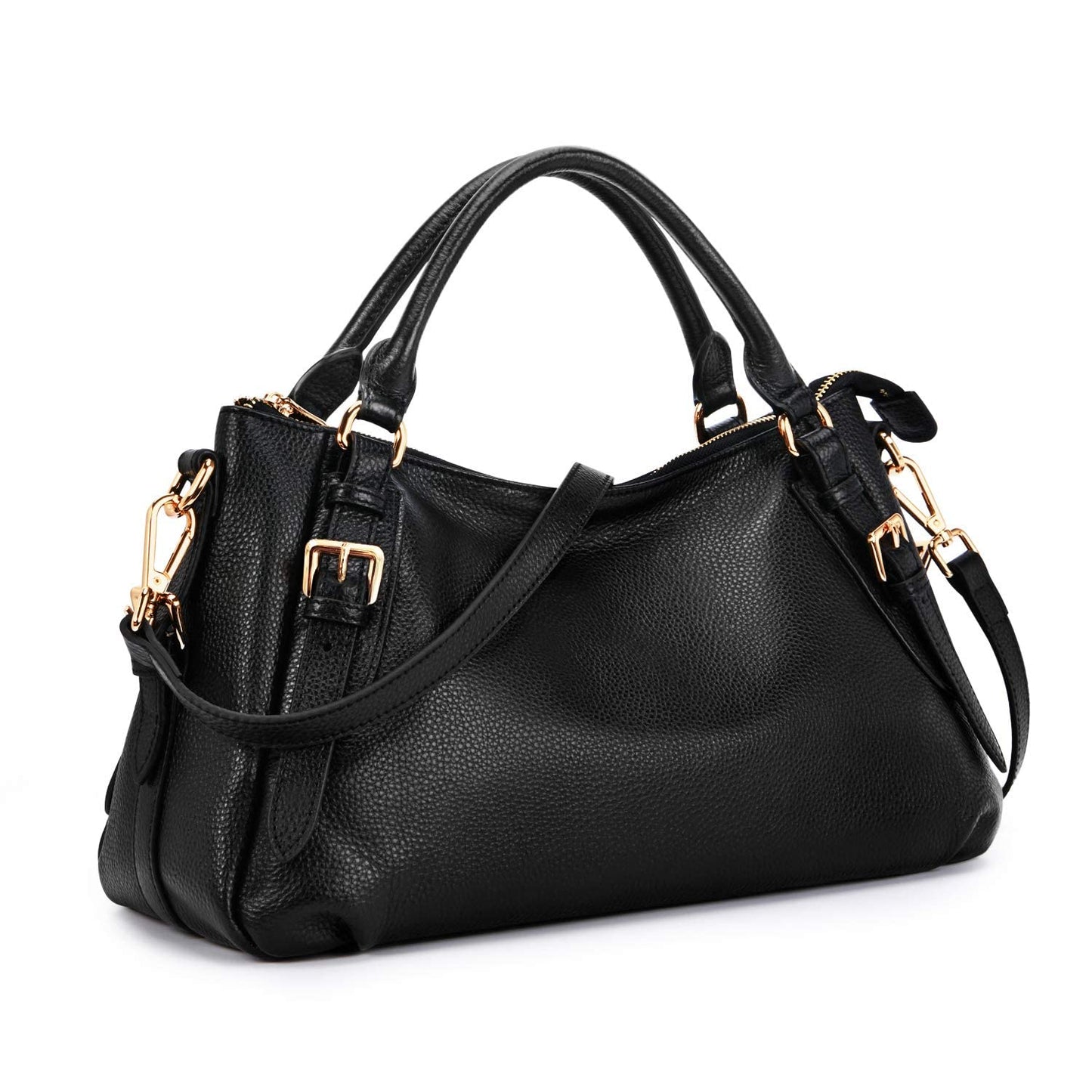 Kattee Women's Soft Genuine Leather Satchel Purses Top Handle Crossbody Bags Ladies Designer Medium Size Hobo Handbags(Black)