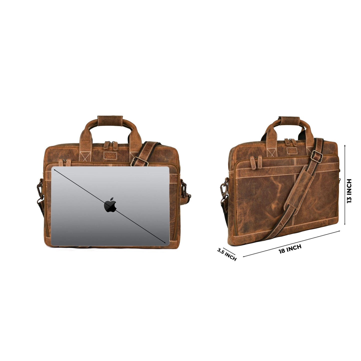 LEATHER VILLAGE 18" Leather Laptop Messenger Briefcase Bag for Men-Leather Satchel for Travel and Office Shoulder Bag- Sun Tan Brown