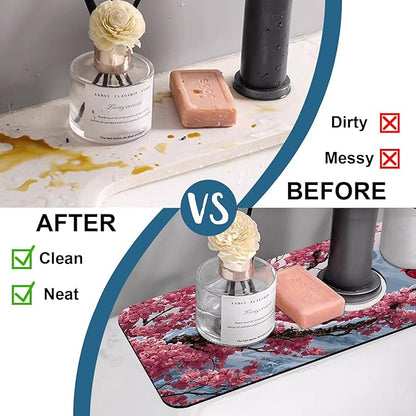 Christmas Welcome Winter Sink Faucet Absorbing Mat Cardinal Bird Super