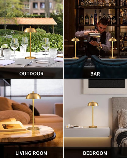 Cordless LED 12" Small Table Lamps Set of 2, Modern Portable Desk Lamp, 3 Color Dimming Rechargeable Battery Lights, for Bedroom, Outdoor, Restaurant, Bedside, Baby Night Light, Gifts (Gold)
