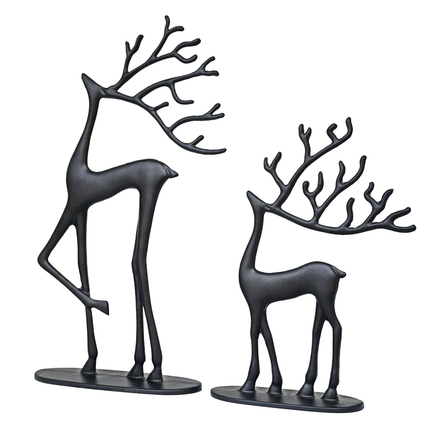 Remenna Modern Reindeer Statues Set of 2 Cast Aluminum Black Deer Sculpture Accent Figurine, Decorative, Christmas Tabletop Ornaments for Mantel Fireplace Living Room Bedroom Home Decor