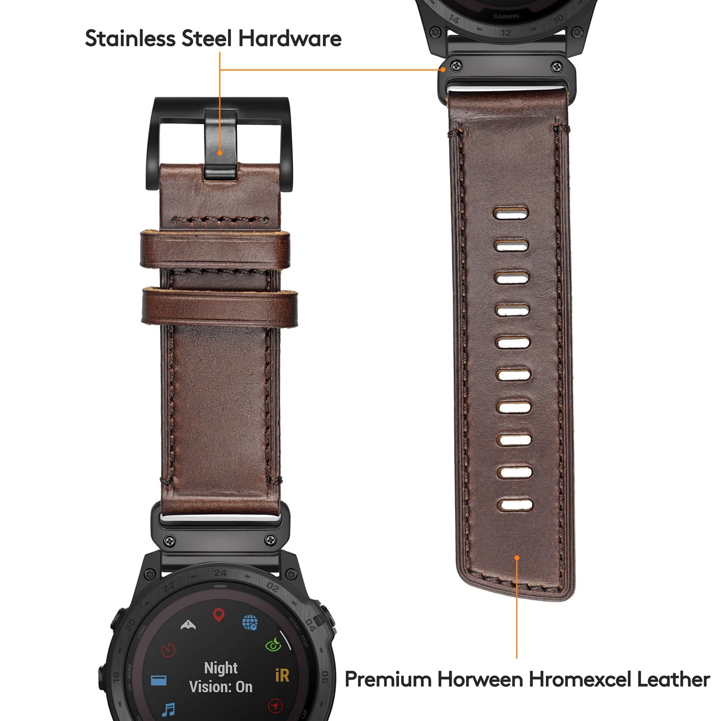 Compatible with Fenix Fenix 8 51mm, 5X Plus Bands Fenix 7X Sport Horween Leather Replacement Watch Strap for Garmin Fenix 5X/Fenix 5X Plus/Fenix 6X/Fenix 6X Pro/Fenix 3/HR/Descent MK1/D2 Delta PX/D2 Charlie…
