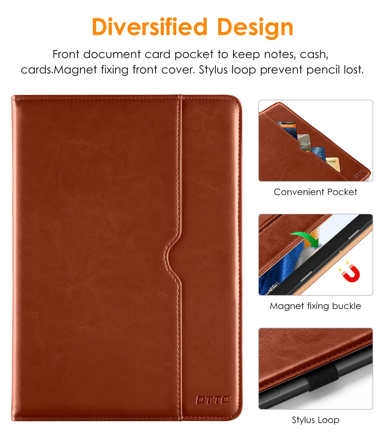 DTTO for Samsung Galaxy Tab A8 10.5 Inch Case 2022, Premium Leather Business Folio Stand Cover with Built-in Hand Strap for Galaxy Tab A8 10.5" 2022 Model [SM-X200/X205/X207], Brown