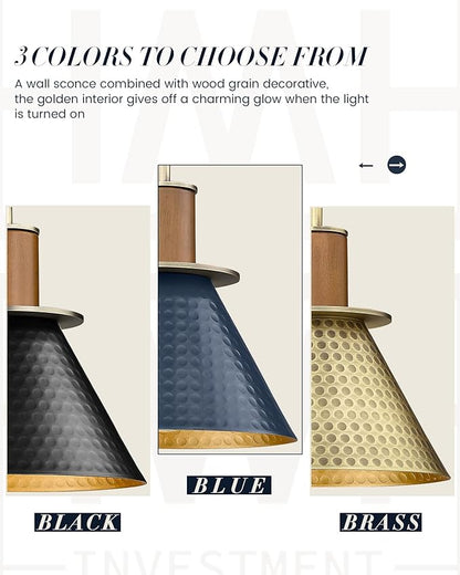 Rustic Wall Sconces Set of Two, HWH Indoor Wall Sconce 1-Light Barn Vanity Light, Gooseneck Barn Wall Lamp for Bathroom Bedroom Kitchen, Hammered Metal Shade, Navy Blue Finish, 5HZG74B-2L BL+BG