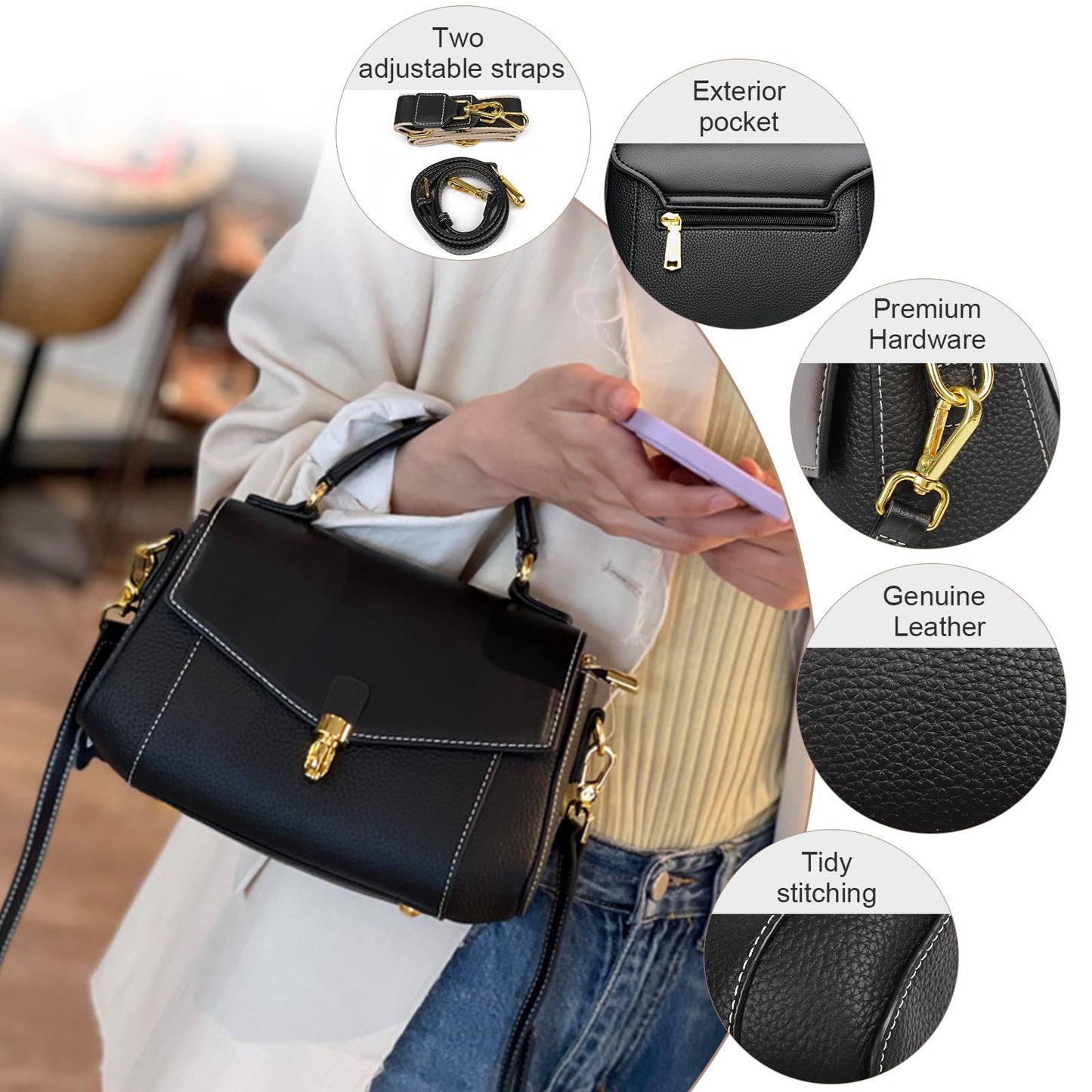 imeetu Crossbody Bags for Women, Genuine Leather Shoulder Bag, Womens Purses and Handbags with Top Handle, Travel, Daily (Grey)