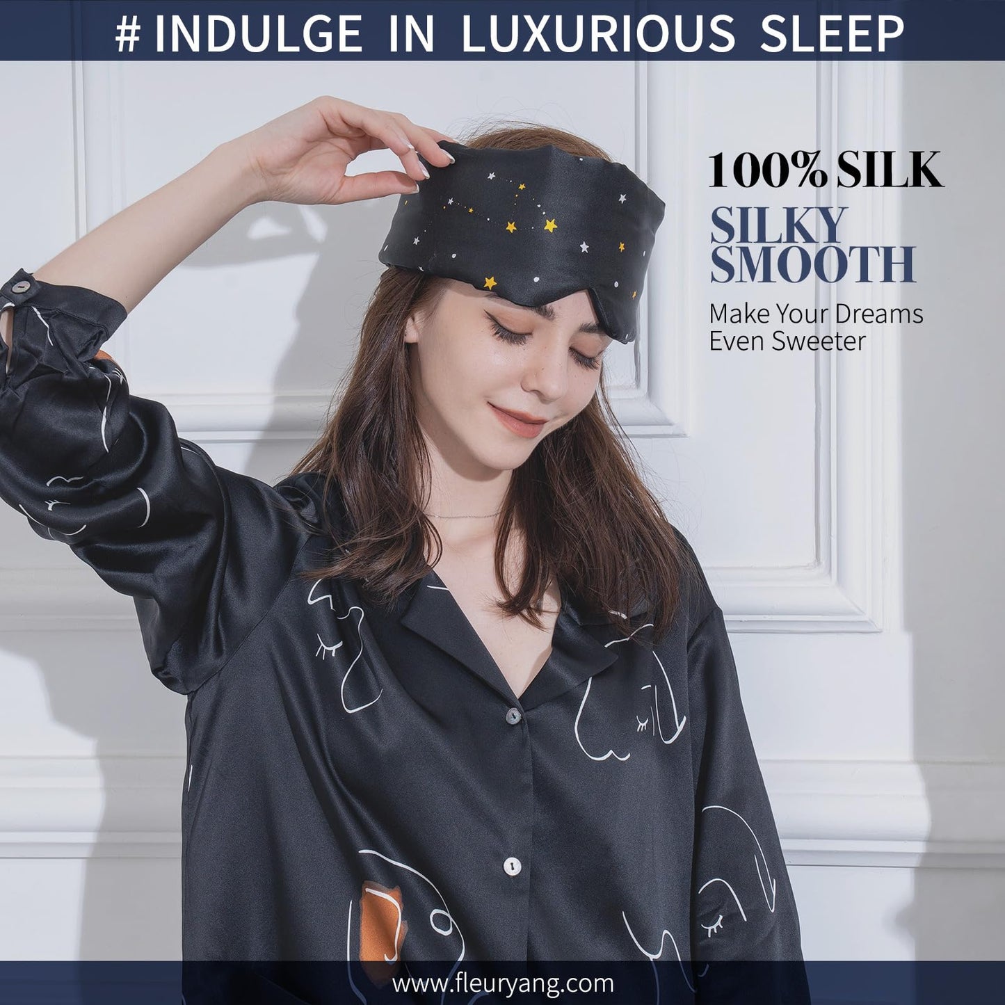 Silk Sleep Mask for Women Men, Mulberry Silk Eye Sleeping Mask & Blindfold with Adjustable Velcro Strap, Blackout Eye Cover for Sleep Travel Yoga Nap, Large Size, Black
