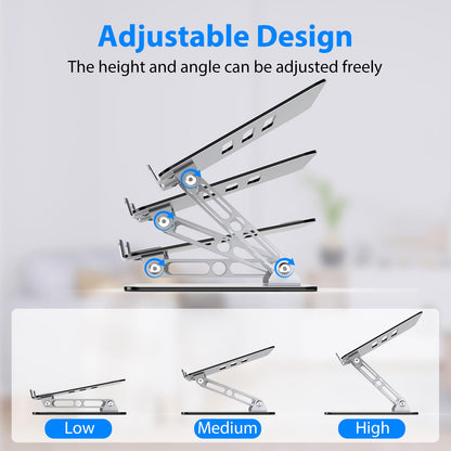 Gogoonike Laptop Stand for Desk, Adjustable Laptop Riser, Metal Foldable Computer Stand Holder Portable Notebook Mount, Ventilated Cooling Notebook Stand Compatible with 10-15.6” Laptops
