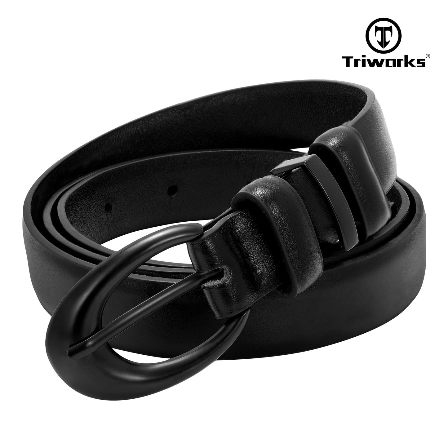 TRIWORKS Women Leather Belt for Jeans Pants Fashion Ladies Skinny Faux Leather Dress belt with Black Buckle