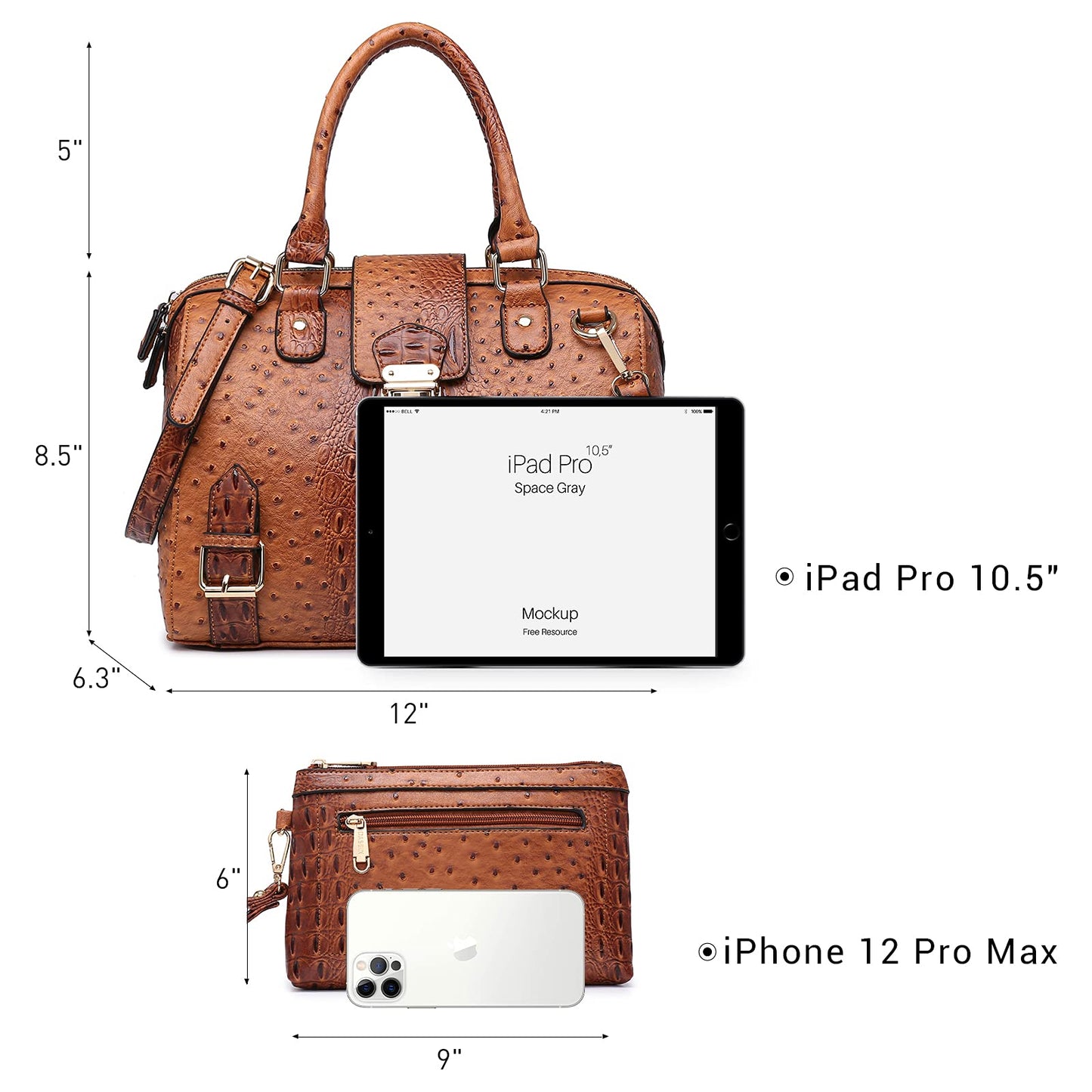 Dasein Women Barrel Handbags Fashion Satchel Bags Top Handle Shoulder Purses Vegan Leather Work Tote (Ostrich Brown)