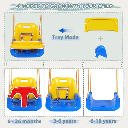 Upgraded Toddler Swing with Tray, Baby Swing Outdoor with Detachable Design, Safety Belt, Foldable Frame for Outdoor & Indoor Use