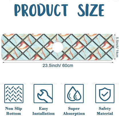 Rendering Marble Kitchen Sink Splash Guard Faucet Mat Blue Wall Tiles Super
