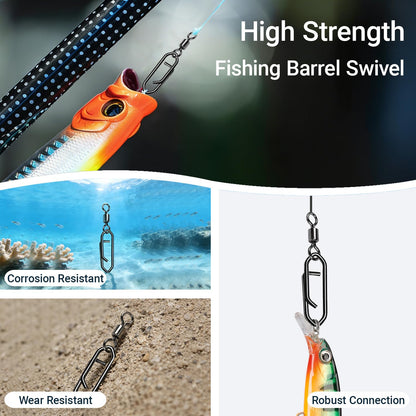 AMYSPORTS High Strength Saltwater Barrel Swivels Fishing Tackle Stainless Steel Line Connector Fishing Snaps Swivel Change Quick Fishing Clips Snap Black Nickel, 50pcs, 71lbs