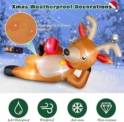 12 FT Giant Christmas Inflatable Reindeer Outdoor Decorations, Large Blow Up Reindeer with Gift Box Decor, Built-in LED Lights, Rapidly Inflate for Yard Lawn Party Holiday Garden Xmas Decorations