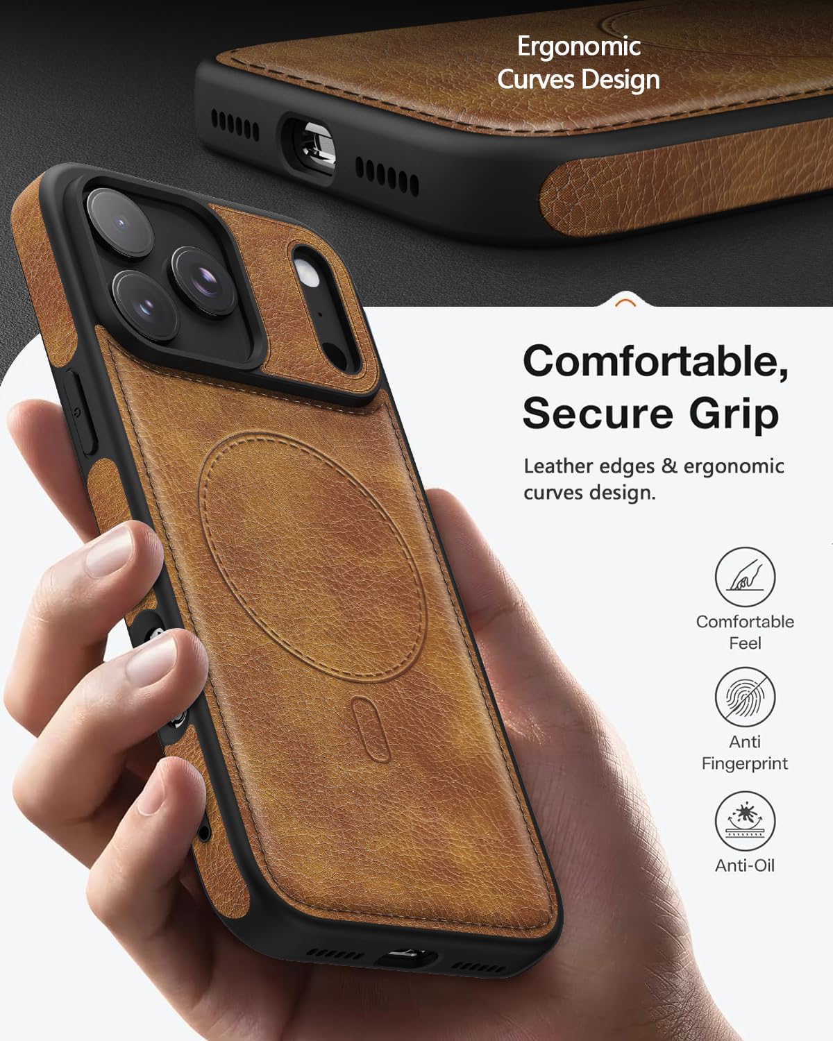 MOLLNSSN Magnetic for iPhone 17 Pro Max Leather Case, [Compatible with Magsafe] Business Classic Style Shockproof Men Women，Protective Slim fit Phone Cover for iPhone 17 Pro Max, Brown