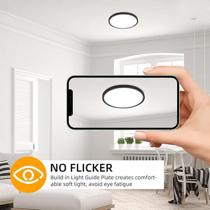 Hlite 6pack 9 Inch Flush Mount LED Ceiling Light Fixture,18W 1800LM Super Slim Light Fixtures Ceiling Mount 3000K/4000K/5000K 3CCT Selectable,Ceiling Light Fixtures for Kitchen,Bedroom(Black)