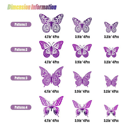 SAOROPEB 3D Butterfly Wall Decor - 48 Pcs, 4 Styles, 3 Sizes - Purple Butterfly Decorations for Birthday Parties, Removable Stickers
