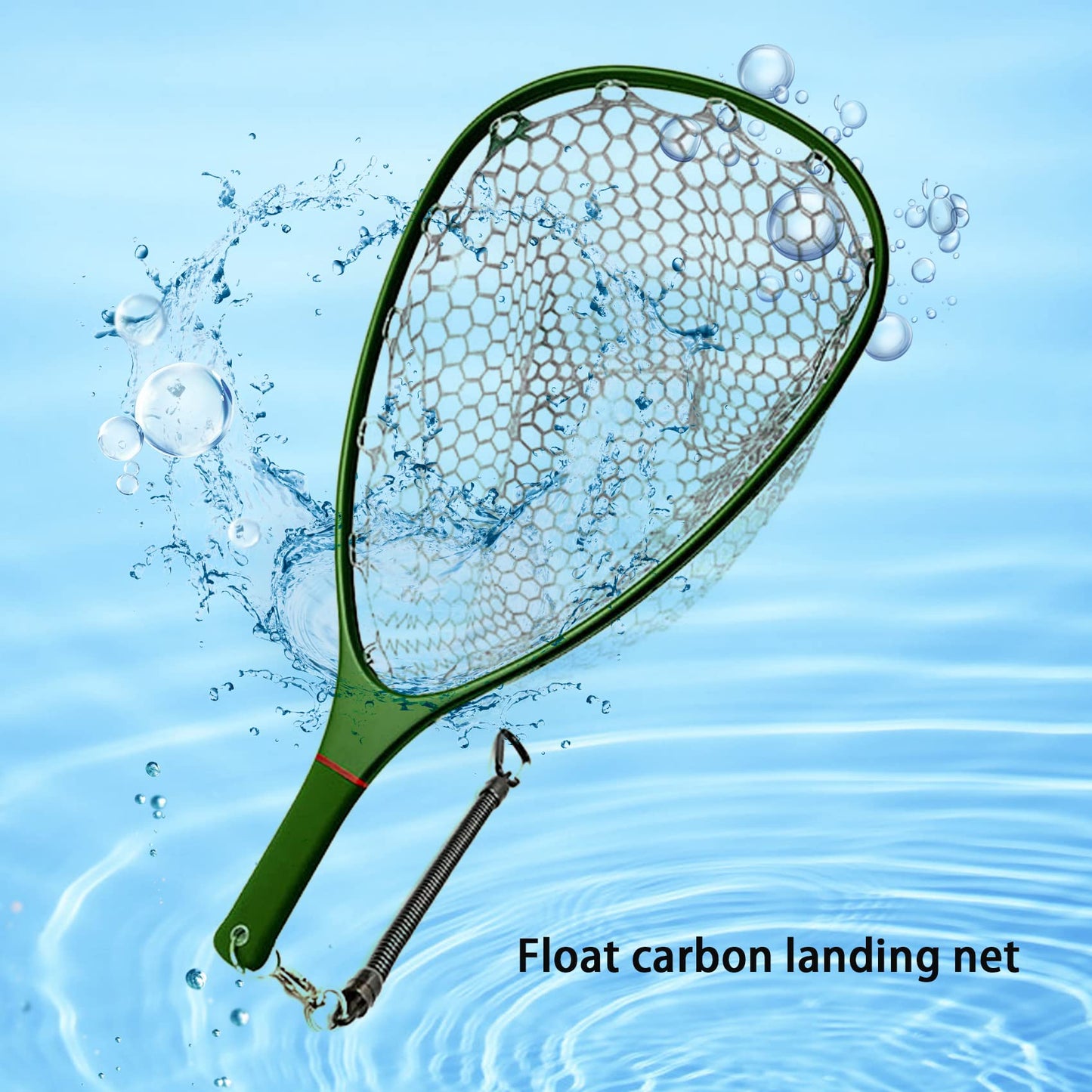 Aventik Fly Floating Fishing Net Carbon Fiber Landing Net Clear Rubber Ghost Net Catch & Release(Green)