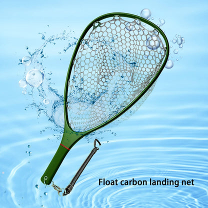 Aventik Fly Floating Fishing Net Carbon Fiber Landing Net Clear Rubber Ghost Net Catch & Release(Green)