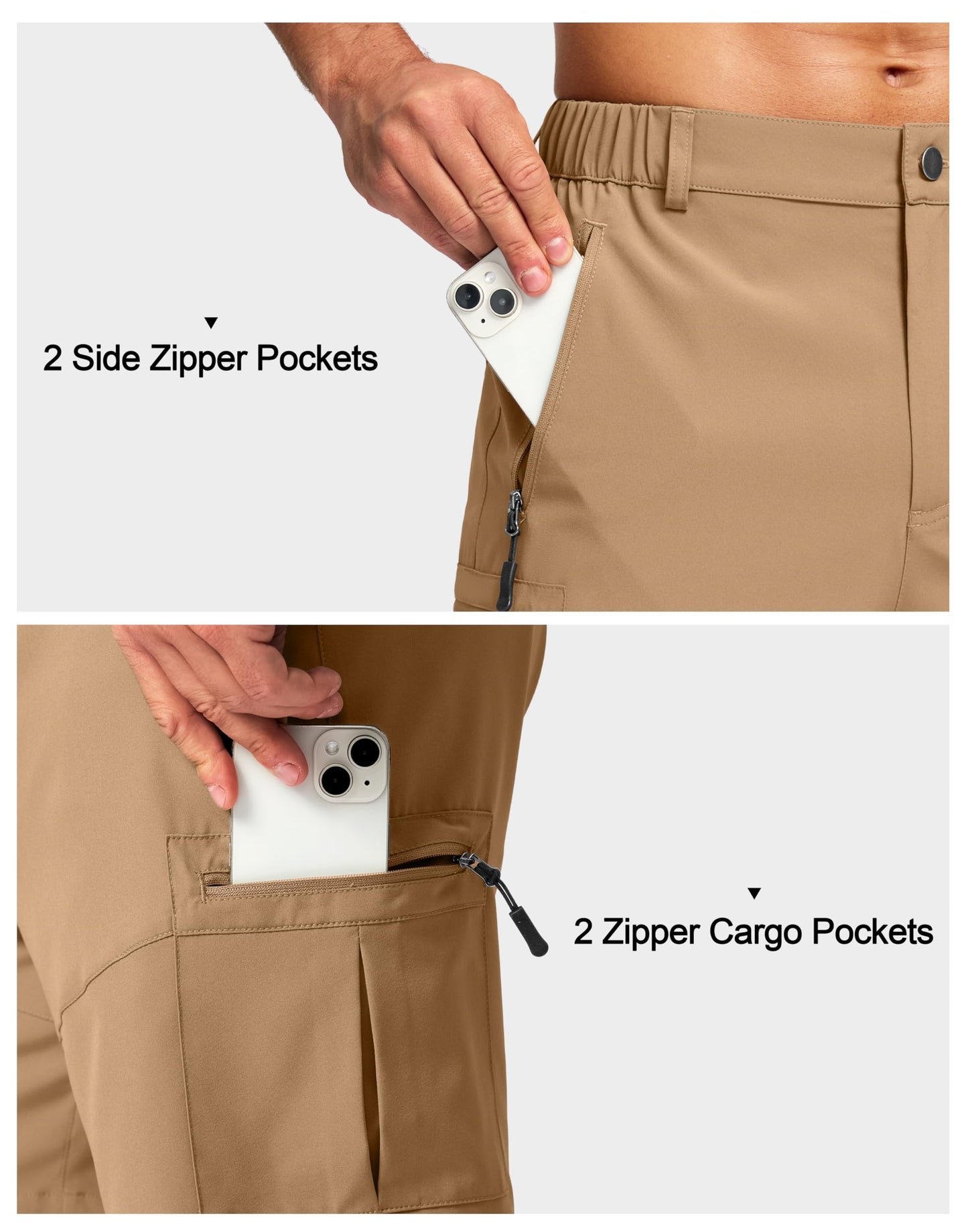 Pudolla Men's Hiking Cargo Shorts Lightweight 7" Travel Casual Shorts for Men Golf Work Outdoor with 5 Zipper Pockets(Dark Khaki 3X-Large)