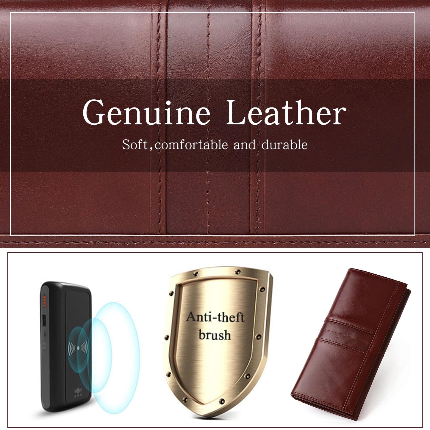 FREYAMIRA RFID Blocking Wallets for Women Leather Long Ladies Wallet Bifold Womens Wallet with Coin Pocket ID Window,Coffee