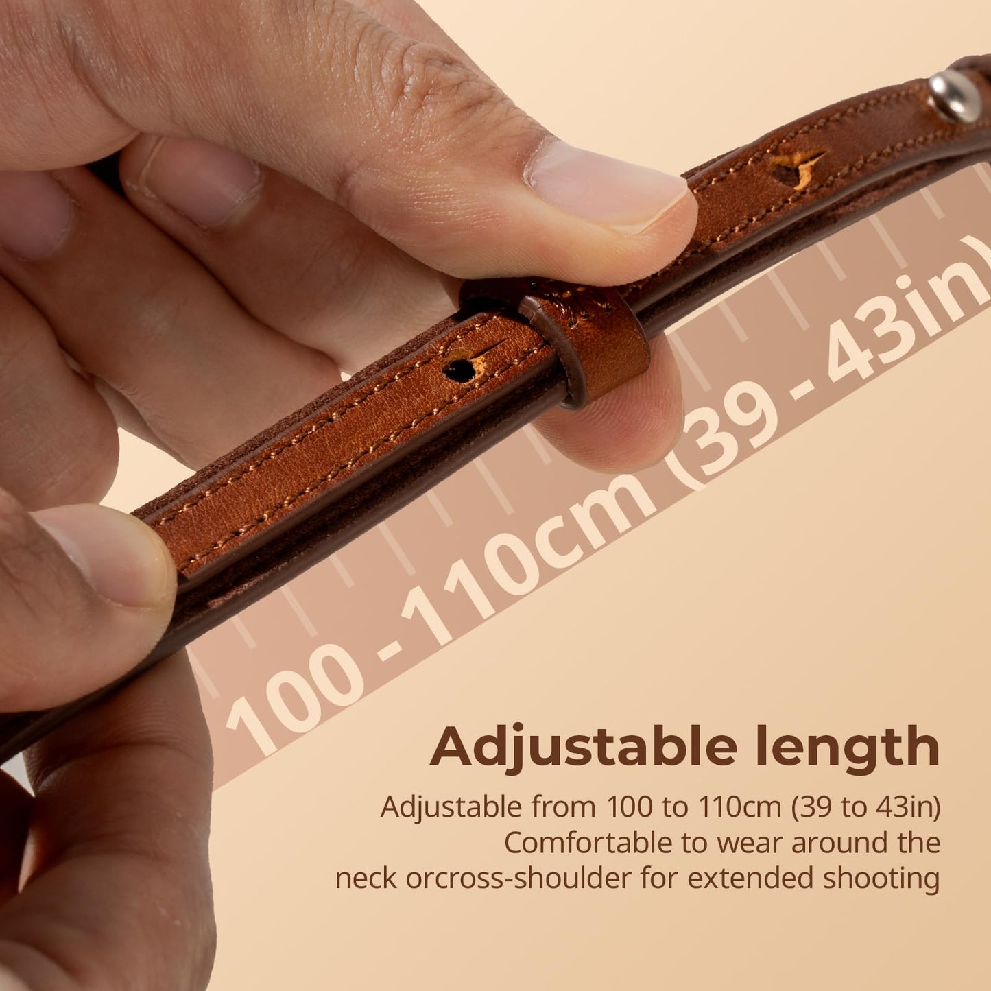 SMALLRIG Universal Leather Camera Shoulder Strap for DSLR Camera, Adjustable 100 to 110cm (39 to 43in), Max Load 10kg (22lb), Ergonomic Shoulder Support for Travel/Vlogging (Brown) -5209