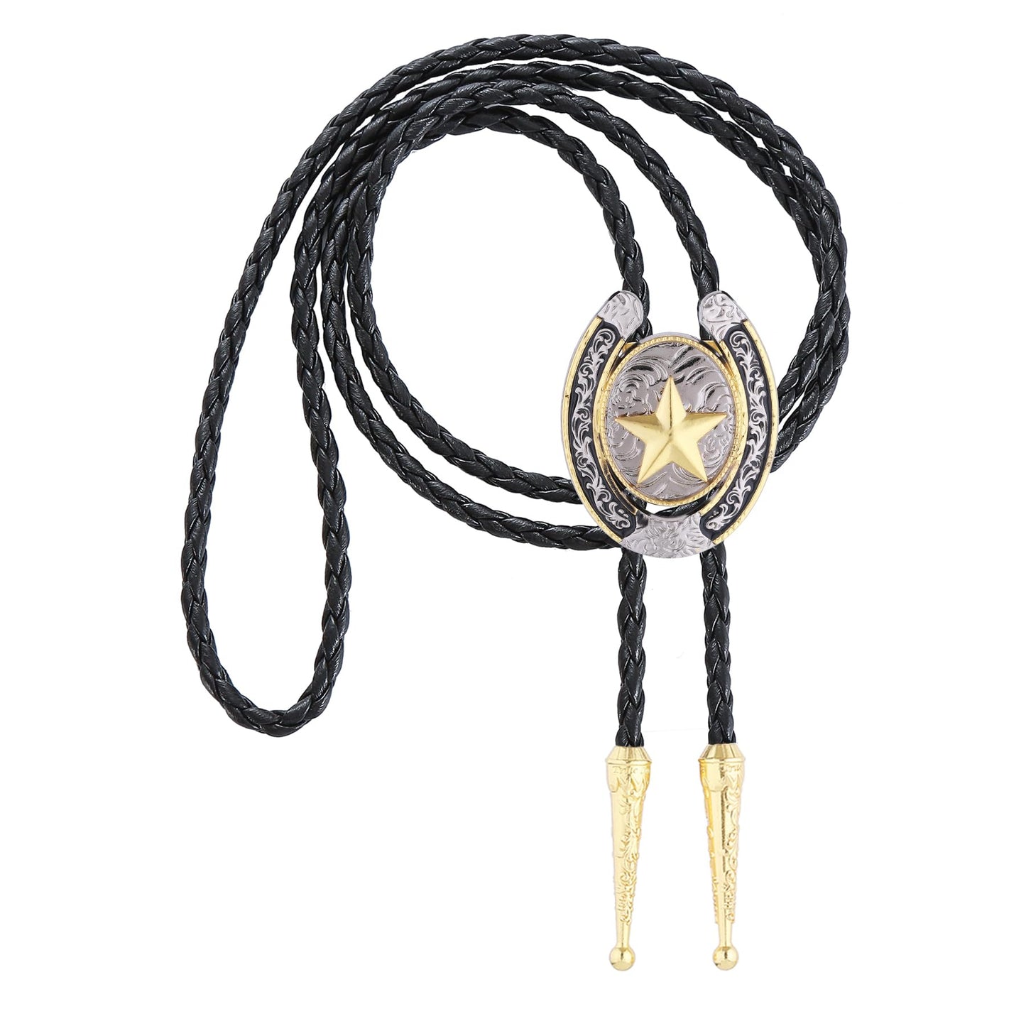 Jeilwiy Star Bolo Tie for Men Gold Vincent Vega Bolo Tie Mens Custom Leather Indian Cowgirl Necktie