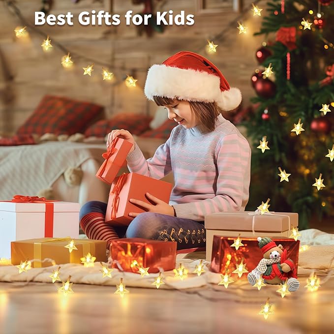 Star String Lights 17 ft 50 LED Battery Operated, Fairy Lights for Bedroom, String Lights for Kids Bedroom Wedding Mantel Patio Christmas Holiday Dorm Decor, Warm White