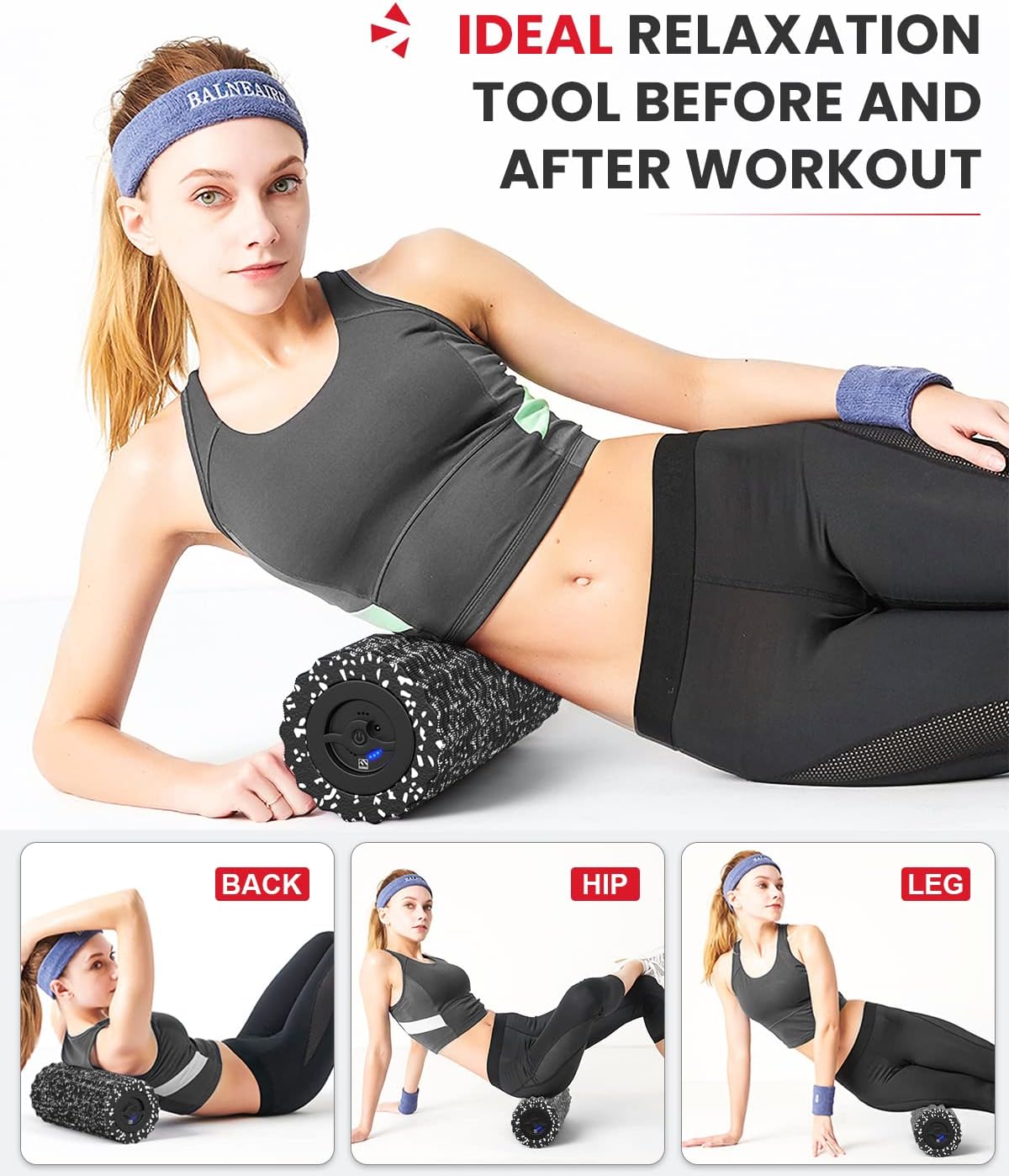 FITINDEX Vibrating Foam Roller for Muscle Deep Tissue, Back Pain Relief, Leg Foot Neck Massager, Exercise, Pilates, Muscle Recovery, Physical Therapy, 4-Speed, Rechargeable, Black