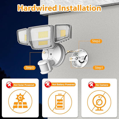 90W 10000LM LED Security Lights Motion Sensor Outdoor Lights, 4 Head Dusk to Dawn, 6500K Daylight Flood Lights Outdoor Motion Sensor, IP65 Waterproof, Motion Light for Outside, Garage, Yard, Porch