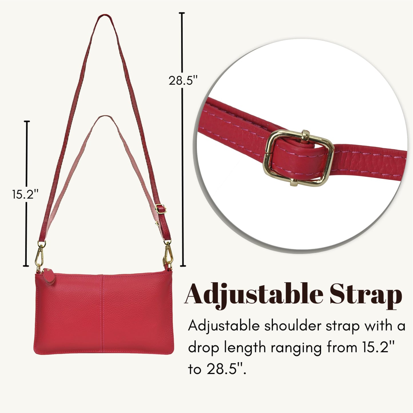 NGIL Women Genuine Leather Crossbody Wristlet, Women's Handbag, Chic Shoulder Bag Small Wristlet Wallet, Golden Accent Zipper (Hot Pink, Medium)