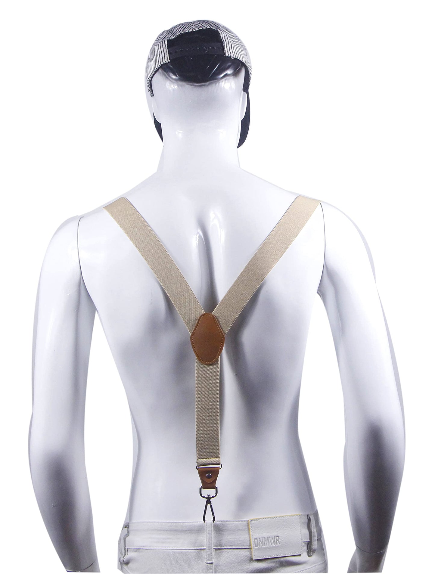 Doloise Mens Suspenders with 3 Swivel Hooks Belt Loops 1.4 Inch Wide Heavy Duty Adjustable Braces (khaki)
