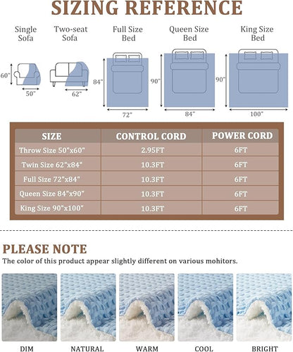 CAROMIO Heated Blanket Full Size, Waffle Weave Electric Blanket Throw with LCD Controller, Fast Heating, 10 Heat Levels & 1-12H Time Settings, ETL Certified, Machine Washable, Light Blue, 72" x 84"