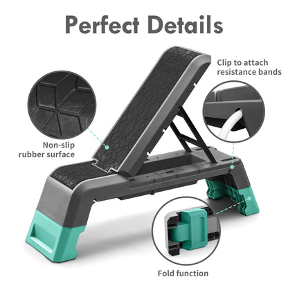 leikefitness Exercise Step Platform, Multifunctional Aerobic Deck with Cord and Adjustable Dumbbell & Weight Bench, Fitness Equipment for Workout Home Gym