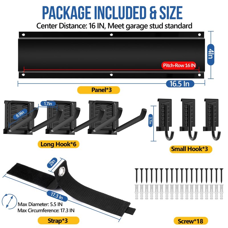 Volitaous 48Inch Garage Garden Tool Organizer Wall Mount, Heavy Duty Garage Tool Storage Rack, Adjustable Mix 9PC Metal Hooks, Rake Hangers Yard Tool Organizer Rack, Max 300Lbs