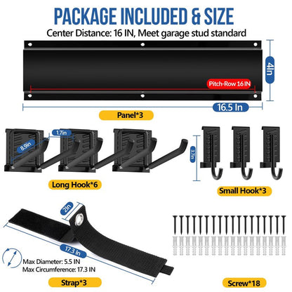 Volitaous 48Inch Garage Garden Tool Organizer Wall Mount, Heavy Duty Garage Tool Storage Rack, Adjustable Mix 9PC Metal Hooks, Rake Hangers Yard Tool Organizer Rack, Max 300Lbs