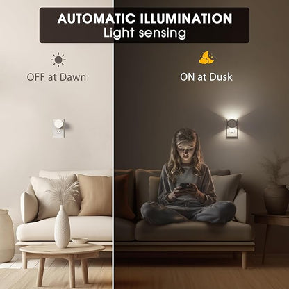 Night Light[2 Pack], Night Lights Plug into Wall, 3 Level Brightness Adjustable Plug in Night Light, Dusk to Dawn Sensor, Nightlights for Adults, Bedroom, Bathroom, Hallway, 5000K