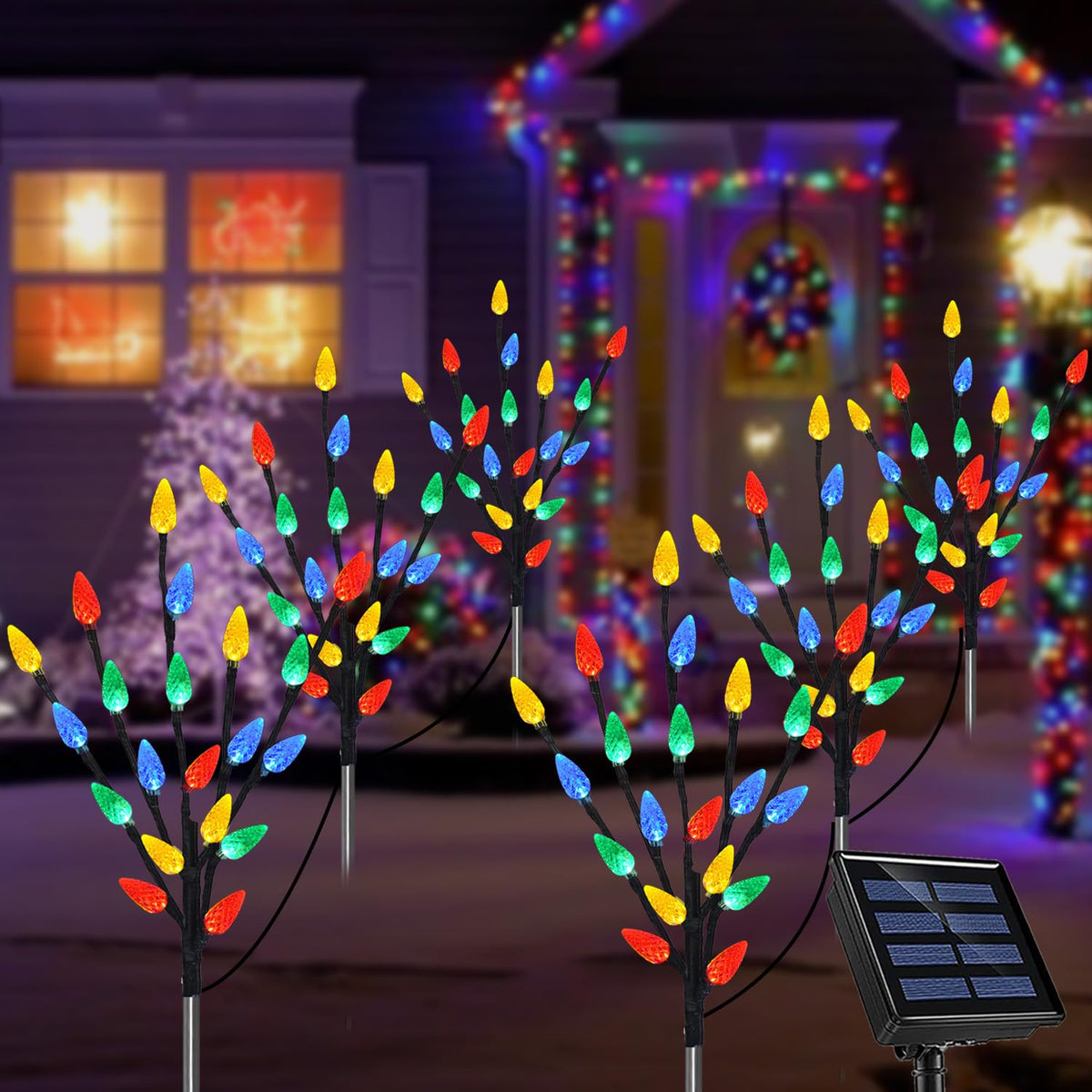 Upgraded 6 Packs 120 LED C6 Solar Christmas Lights, Christmas Decorations Outdoor Yard Lights, 8 Modes Waterproof Pathway Lights for Xmas Decorations Outdoor Yard Patio Cemetery Grave